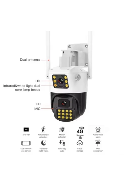 RADEX Çift Kameralı Adaptörlü 4g Sim Kartlı Hareketli Alarmlı Akıllı Güvenlik Kamerası - Resim 3