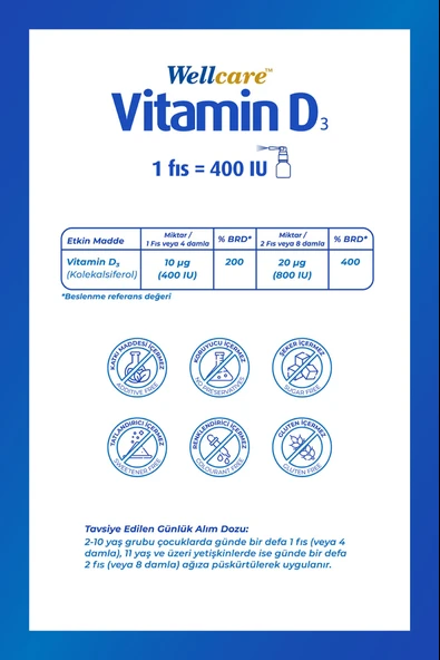 Wellcare Vitamin D3 400 IU 30 ml - Resim 2
