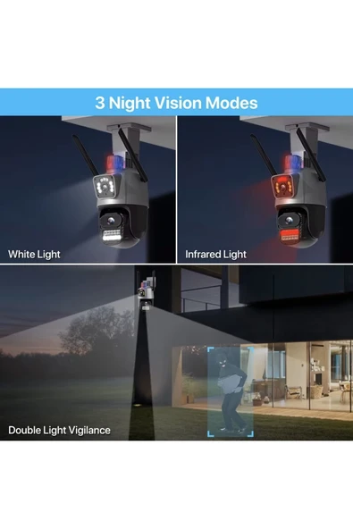 Pulnix Çift Kameralı 8MP Polis Çakarlı Wifi  Hareket algılama Ultra HD Dijital Zoomlu Güvenlik Kamerası - Resim 2