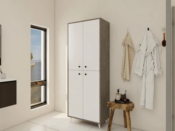 Vadi Çok Amaçlı Banyo/Kiler Dolabı Hanoi-Beyaz Renk - Resim 2