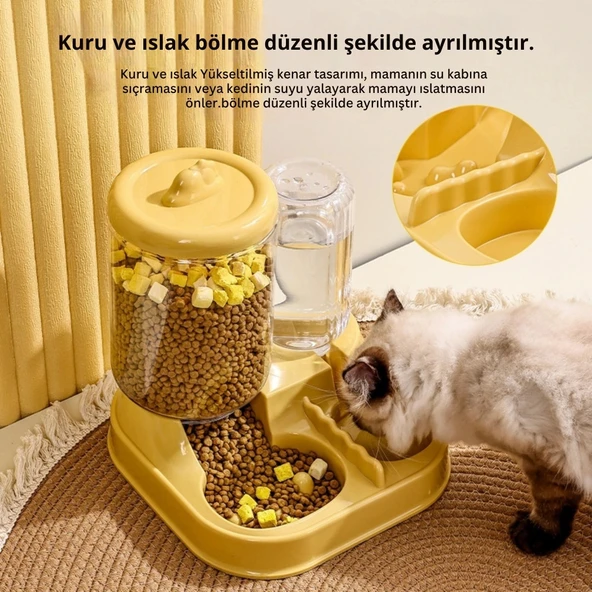 ShopyTech Otomatik Kedi Köpek Mama ve Su Kabı 2,8 Litre Kuru Mama Haznesi 1 Litre Otomatik Su Dağıtıcılı Yavaş Beslemeli - Resim 3