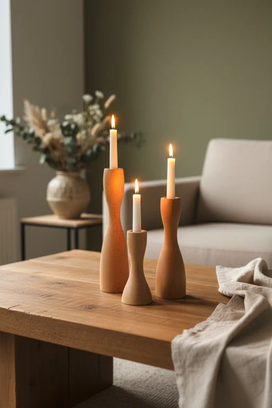 Ahşap Dekoratif Mumluk 3'lü Rustic ürün görseli 1