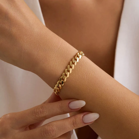 Altın Gurmet Bileklik İtaly Kilit 19 cm En 7 mm - Resim 2