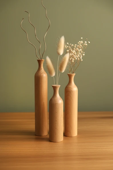 Ahşap Dekoratif Vazo 3'lü Ovida - Resim 5