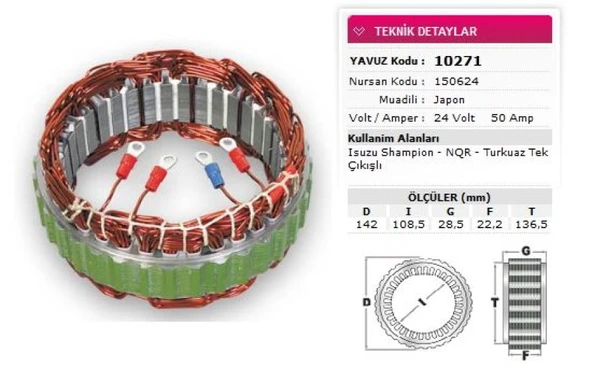 İsuzu Ticarı Alternator Stator Mitsubıshı Tip 24v 50a İsuzu Champıon Nqr Turkuaz Tek Cikisli Nursan 150624 - Yavuz 10 271 ürün görseli