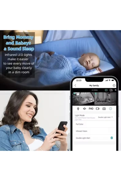 Venas Çift Kameralı gece renkli görüşlü 6 mp Full HD Bebek, Evcil Hayvan, Bakıcı ev güvenlik kamerası - Resim 3