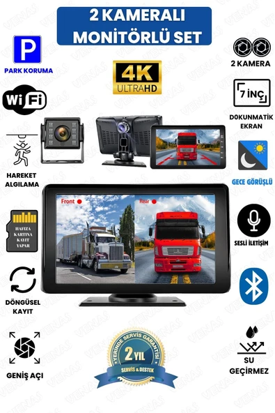 Venas 7 İNÇ DOKUNMATİK EKRANLI ÇİFT KAMERALI 1080p uLTRA HD KABLOSUZ ARAÇ KAMERASI ürün görseli