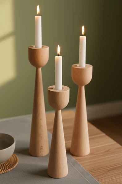 Ahşap Dekoratif Mumluk 3'lü Serenity - Resim 5