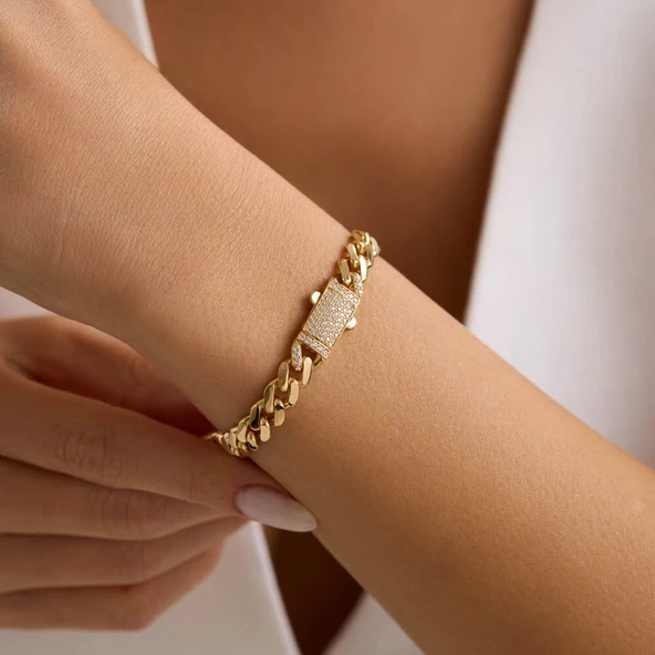 Altın Gurmet Bileklik İtaly Kilit 19 cm En 7 mm ürün görseli 1