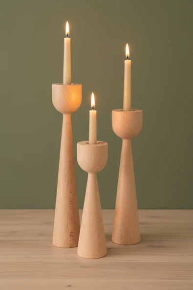 Ahşap Dekoratif Mumluk 3'lü Serenity - Resim 3