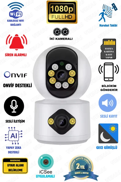 Venas Çift Kameralı gece renkli görüşlü 6 mp Full HD Bebek, Evcil Hayvan, Bakıcı ev güvenlik kamerası ürün görseli