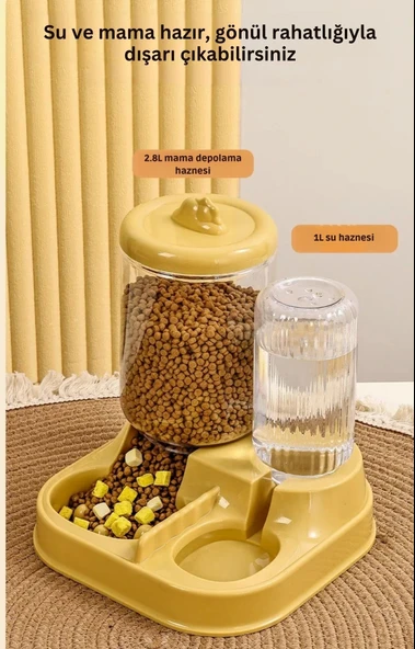 ShopyTech Otomatik Kedi Köpek Mama ve Su Kabı 2,8 Litre Kuru Mama Haznesi 1 Litre Otomatik Su Dağıtıcılı Yavaş Beslemeli - Resim 7
