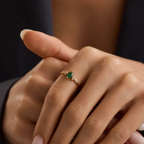 Markis Detaylı Turmalin Taşlı Altın Yüzük - Resim 2