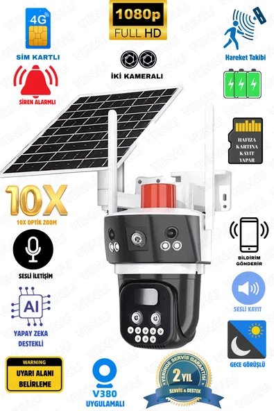 Venas 10x Zoom 4G Sim Kartlı Solar güneş Enerjili Full HD Çift Kameralı Akıllı Smart Güvenlik Kamerası ürün görseli