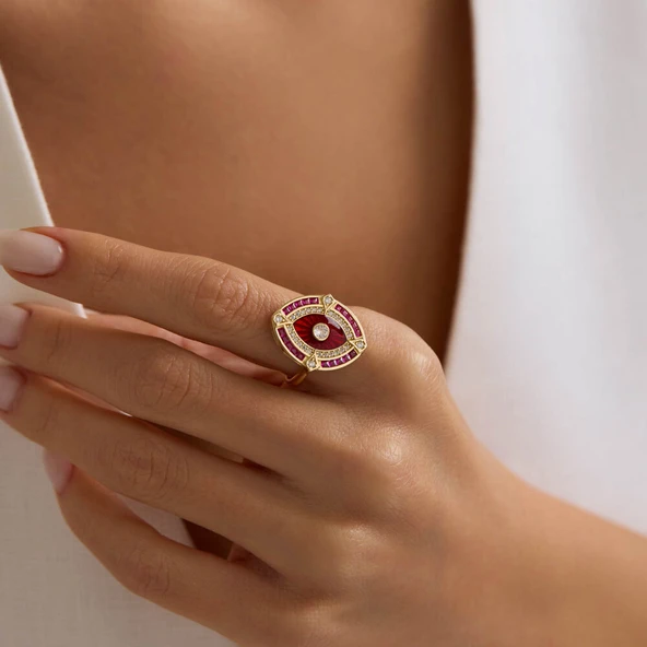 Passion Eye 14 Ayar Altın Yüzük Ruby - Resim 3