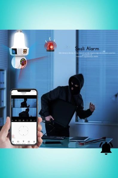 Venas 3 Kameralı duy ile çalışan 360° Dönebilir Geniş açı Hareketi bildiren Ampul Kamera - Resim 4