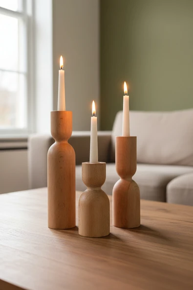 Ahşap Dekoratif Mumluk 3'lü Nordic - Resim 2