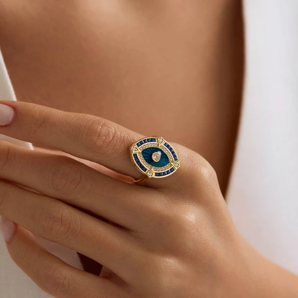 Deep Aura 14 Ayar Altın Yüzük Sapphire - Resim 3