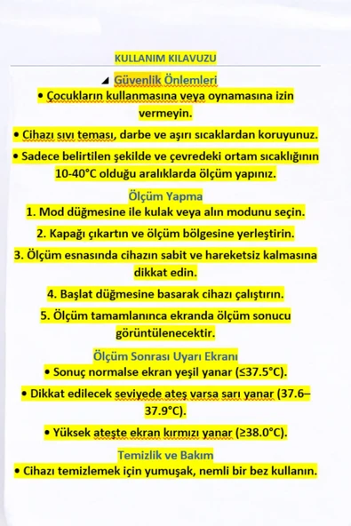 AC-9280 Kulaktan Ateş Ölçer, Alından Ateş Ölçer, Çantalı, 3 Renk Ekran, Yüksek Hassasiyet - Resim 5