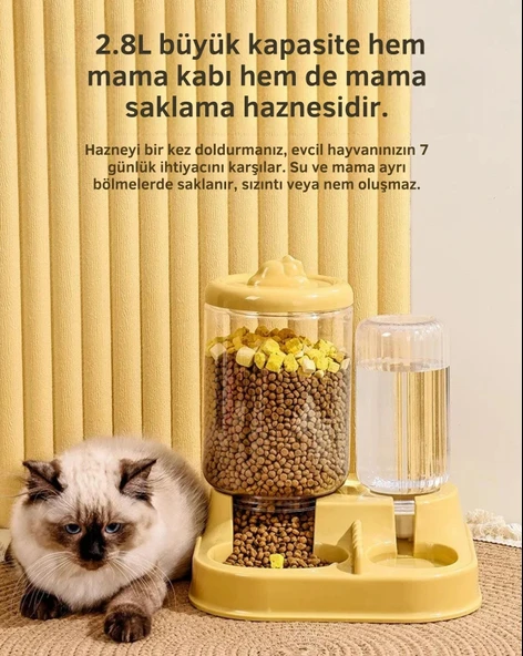 ShopyTech Otomatik Kedi Köpek Mama ve Su Kabı 2,8 Litre Kuru Mama Haznesi 1 Litre Otomatik Su Dağıtıcılı Yavaş Beslemeli - Resim 4