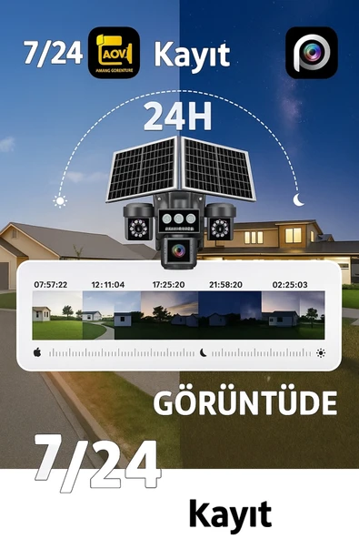 Venas 4G Solar 4 Lens Güvenlik Kamerası 12MP – Renkli Gece Görüş, IP66, Hediyeli SD Kart ve SIM Kart - Resim 2