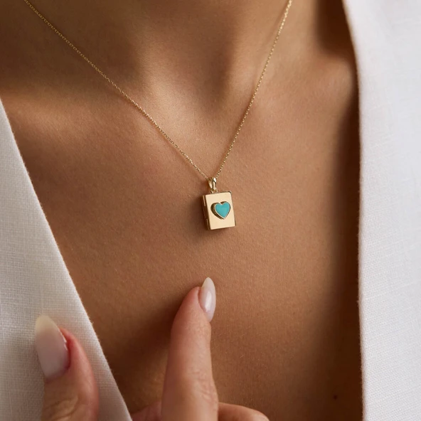 Blue Love Secret Resimli Kolye 10.1 mm  45 cm - Resim 2