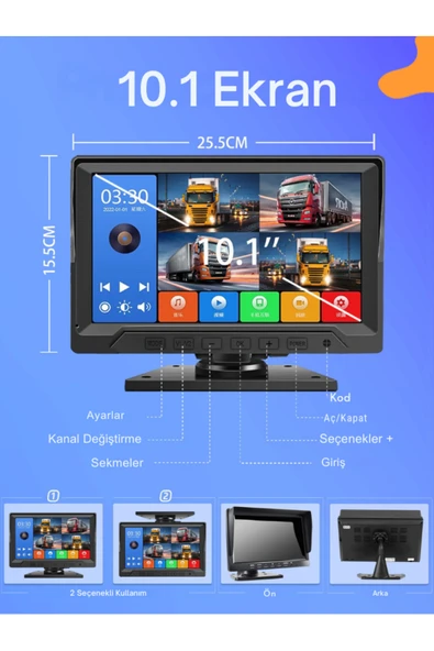 Venas 10.1 İNÇ 4 KAMERALI DÖNGÜSEL KAYITLI,DOKUNMATİK VE TUŞLU ARAÇ KAMERA MONİTÖR SETİ - Resim 2