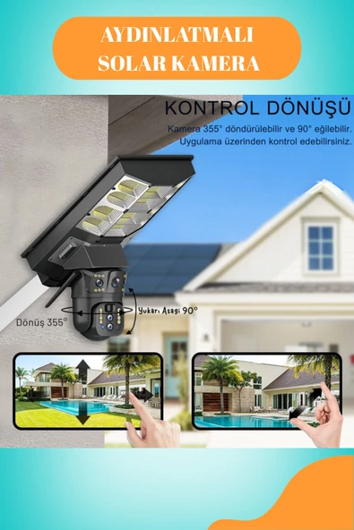 Venas 6MP FullHD Sokak aydınlatmalı 20.000 Mah bataryalı Solar Panelli Hareket sensörlü Projektör kamera - Resim 2