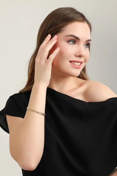 Altın Gurmet Bileklik İtaly Kilit 19 cm En 6 mm - Resim 3