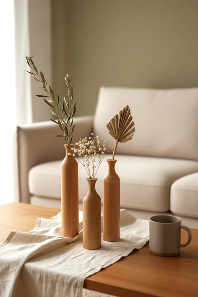 Ahşap Dekoratif Vazo 3'lü Ovida ürün görseli 1