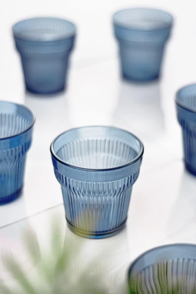 Akrilik Lacivert 6'lı Kısa Bardak & Su Meşrubat Kahve Yanı Bardağı 300 ml ( Cam Değildir ) - Resim 3
