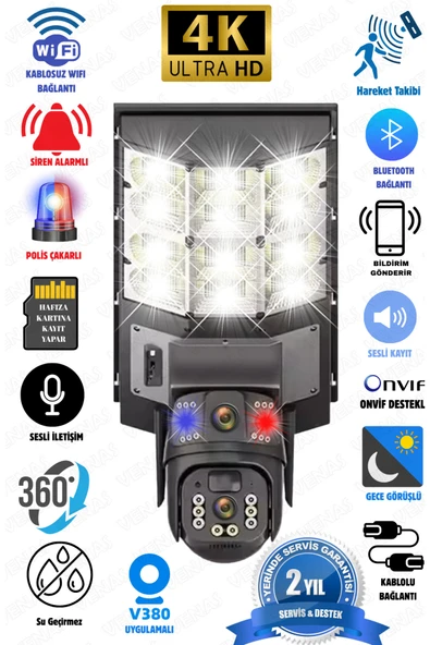 Venas 6MP FullHD Sokak aydınlatmalı 20.000 Mah bataryalı Solar Panelli Hareket sensörlü Projektör kamera ürün görseli