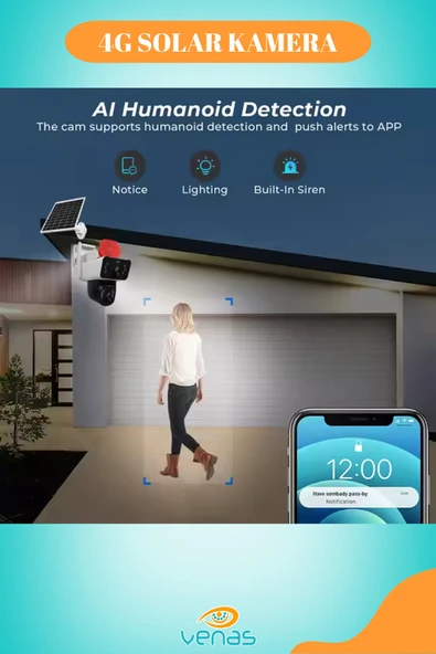 Venas 6 Mp Çift Kameralı Ve Sensörlü Güneş Panelli Sim Kart İle Çalışan Kablosuz İp Wifi Güvenlik Kamerası - Resim 3