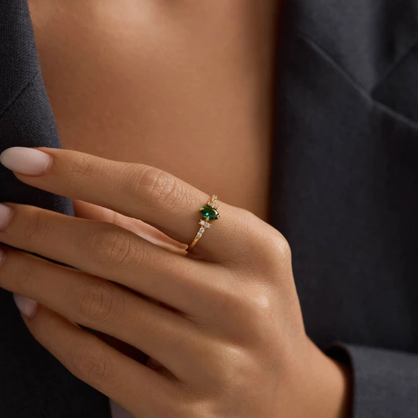 Markis Detaylı Turmalin Taşlı Altın Yüzük - Resim 3