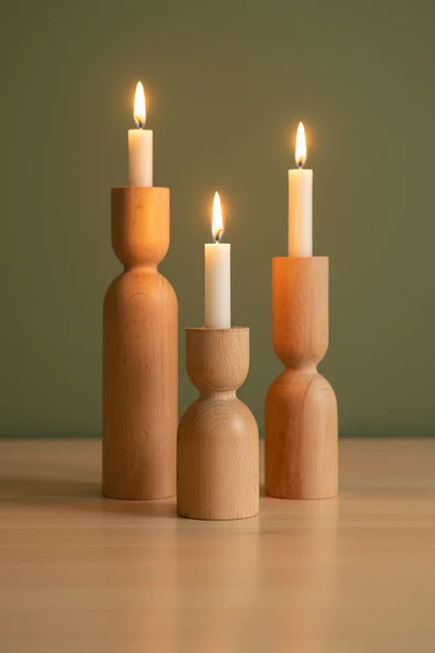 Ahşap Dekoratif Mumluk 3'lü Nordic - Resim 4