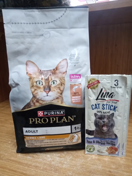 PRO PLAN Derma Care Somonlu Yetişkin Kedi Maması 1.5 Kg+2 PAKET TAHILSIZ TON BALIKLI&KARİDESLİ KEDİ ÖDÜL STİCK ürün görseli 1