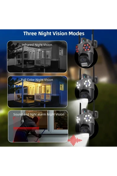 Venas 3 Kameralı FHD Polis Çakarlı Yapay Zekalı insan algılamalı Wifi Dış mekan Güvenlik Kamerası - Resim 3