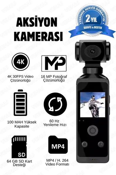 Venas Sesli kayıt mikrofonlu ve hoparlör lü 4-5 saat arası kesintisiz video çekebilen aksiyon Kamerası ürün görseli