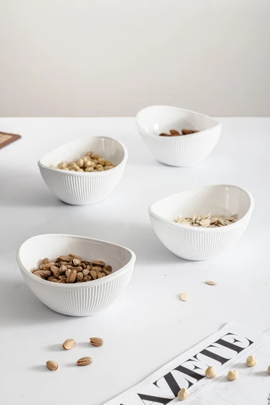 Akrilik Barok Beyaz Oval 4'lü Küçük Kase Seti & Çerezlik & Sunumluk & İkramlık (Cam Değildir) - Resim 4