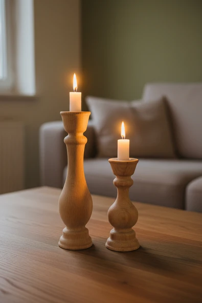 Ahşap Dekoratif Mumluk 2'li Calm - Resim 2