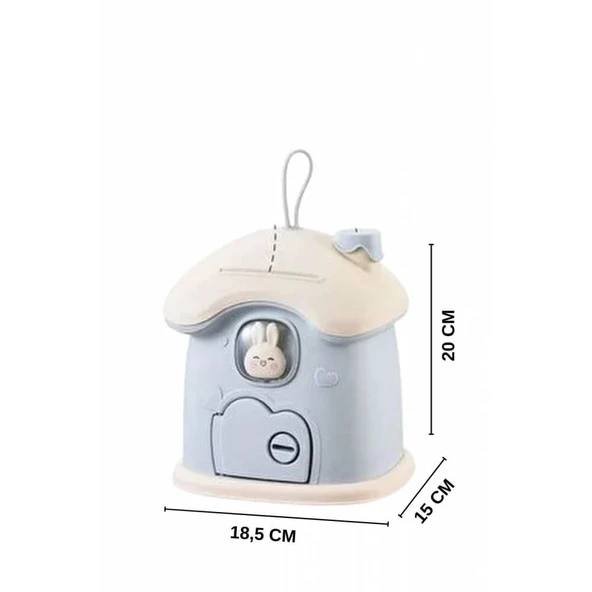 Piev Dekoratif Sevimli Anahtarlı Ev Baca Para Kumbarası Mavi - Resim 3