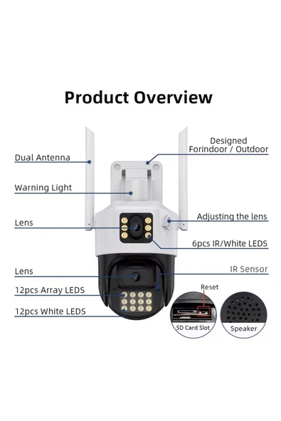 Venas Çift Kameralı Ultra HD Dış Mekan Hareketli Mavi kırmızı ışıklı Kablosuz wifi Güvenlik kamerası - Resim 3
