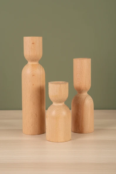 Ahşap Dekoratif Mumluk 3'lü Nordic - Resim 5