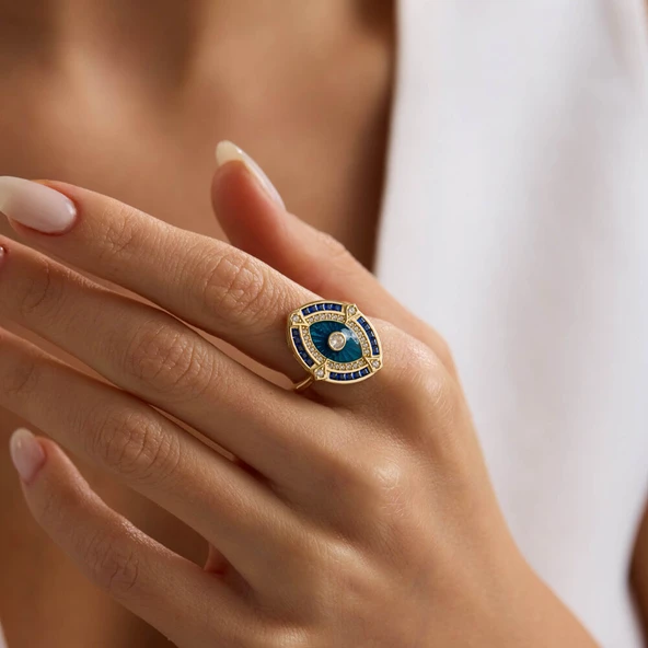 Deep Aura 14 Ayar Altın Yüzük Sapphire - Resim 2