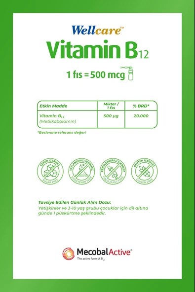 Wellcare Vitamin B12 500 mcg Sprey 5 ml - Resim 2
