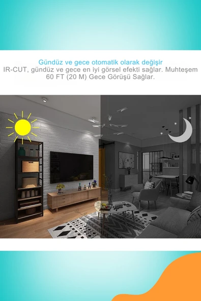 Venas 3mp full HD Kablosuz Wifi iç ve Dış mekan Balık gözü sd karta kayıt yapan Güvenlik Kamerası - Resim 5