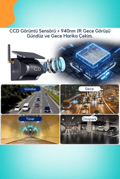 Venas 1080P FULL HD KENDİLİĞİNDEN BATARYALI GÜNEŞ PANELLİ MIKNATISLI WİFİ ARAÇ KAMERASI. - Resim 3