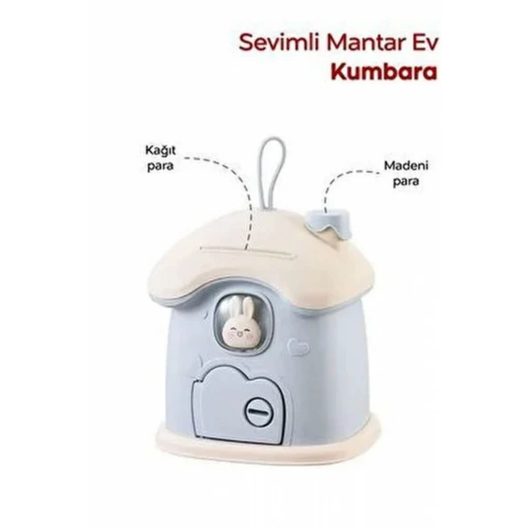 Piev Dekoratif Sevimli Anahtarlı Ev Baca Para Kumbarası Mavi - Resim 2