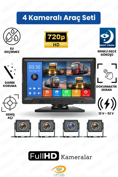 Venas 10.1 İNÇ 4 KAMERALI DÖNGÜSEL KAYITLI,DOKUNMATİK VE TUŞLU ARAÇ KAMERA MONİTÖR SETİ ürün görseli