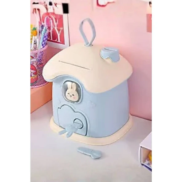 Piev Dekoratif Sevimli Anahtarlı Ev Baca Para Kumbarası Mavi ürün görseli